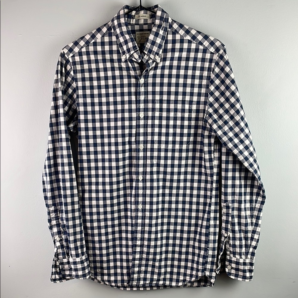 J. Crew Gingham Classic Navy Cotton Shirt Size XS